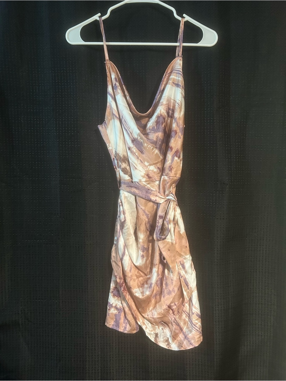Simple Copper Marble Satin Cowl Mini Dress